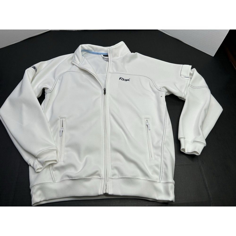 Reebok RbK Y2K Full Zip Active Jacket Men's Small White w/ pockets, minor marks